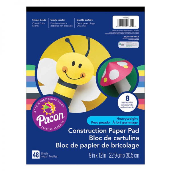 SunWorks® Heavyweight Construction Paper Pad, 8 Assorted Colors, 9" x 12", 48 Sheets