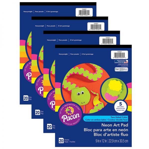 Art Street® Neon Art Paper Pad, 5 Assorted Colors, 9" x 12", 20 Sheets Per Pack, 4 Packs