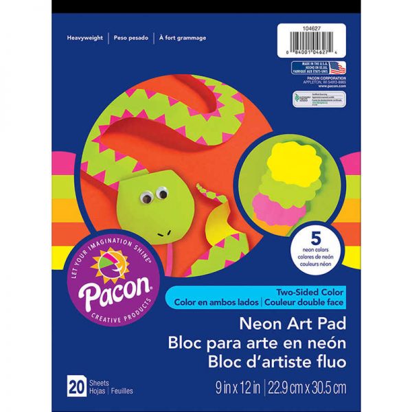 Art Street® Neon Art Paper Pad, 5 Assorted Colors, 9" x 12", 20 Sheets