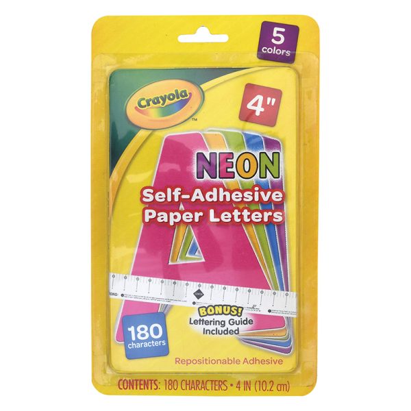 Crayola® Self-Adhesive Paper Letters, Assorted Neon Colors, 4", 180 Characters