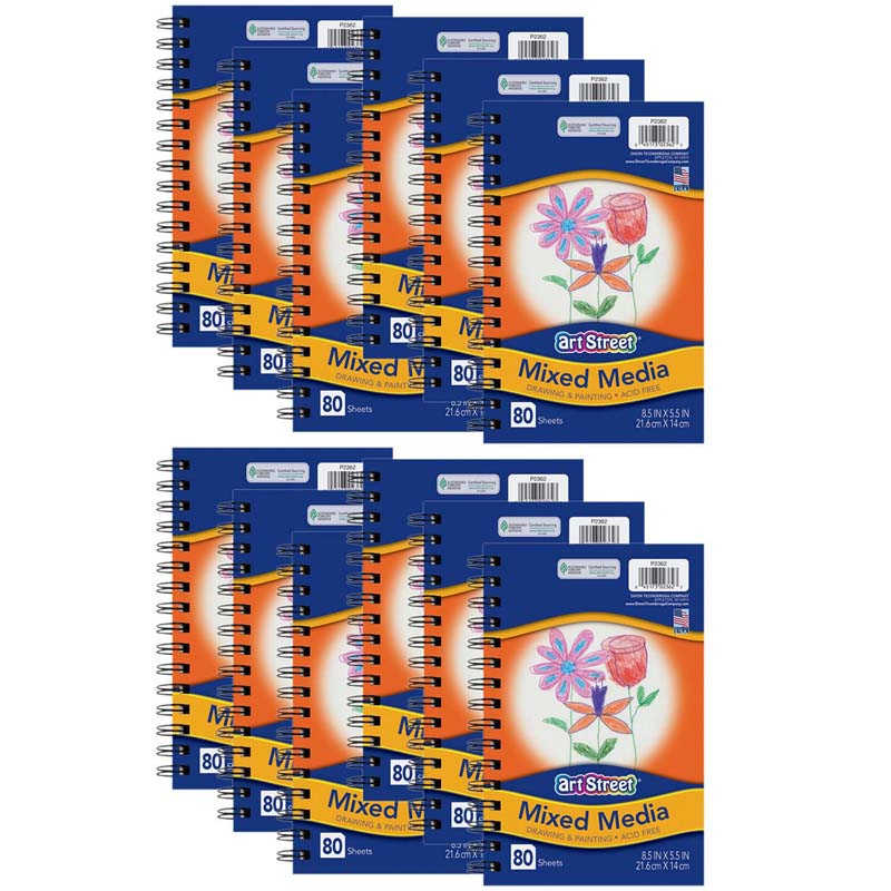 Art Street® Mixed Media Journal, Heavyweight, 8-1/2" x 5-1/2", 80 Sheets, Pack of 12