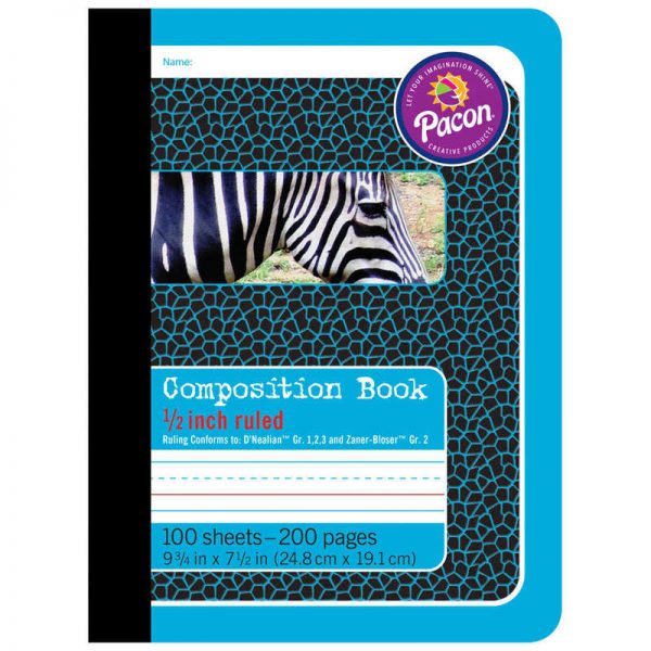 Pacon® Primary Composition Book, Book Bound, D'Nealian Grades/Zaner-Bloser, 1/2" x 1/4" x 1/4" Ruled, 9-3/4" x 7-1/2", 100 Sheets