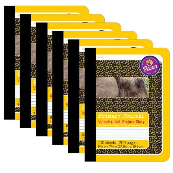 Pacon® Primary Composition Book, Book Bound, D'Nealian/Zaner-Bloser, 1/2" x 1/4" x 1/4" Picture Story Ruled, 9-3/4" x 7-1/2", 100 Sheets, Pack of 6