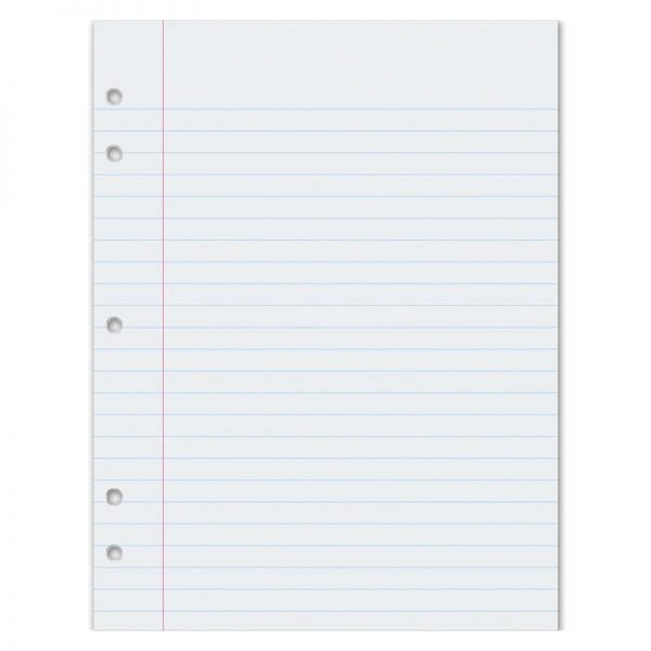 Pacon® Composition Paper, White, 5-Hole Punched, Red Margin, 3/8" Ruled, 8" x 10-1/2", 500 Sheets