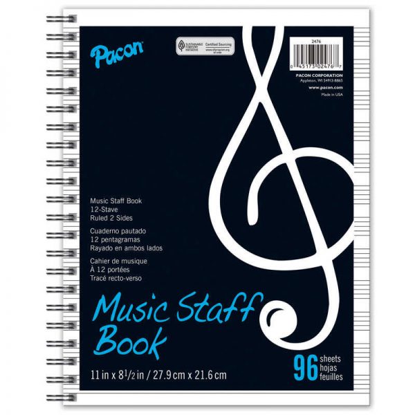 Pacon® Music Staff Paper, Spiral Bound Book, 8-1/2" x 11", 96 Sheets