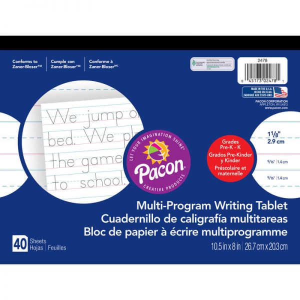 Pacon® Multi-Program Handwriting Tablet, Zaner-Bloser, 1-1/8" x 9/16" x 9/16" Ruled Long, 10-1/2" x 8", 40 Sheets
