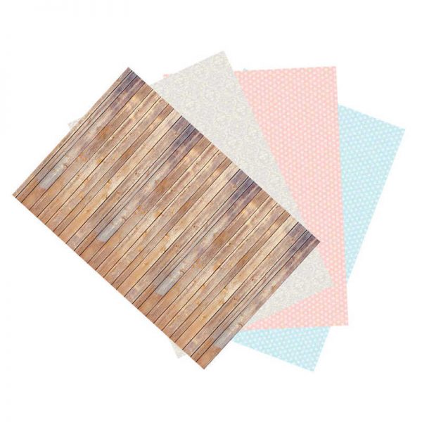 Ella Bella® Photography Backdrop Paper, Assorted Designs (1 ea.: Vintage Wood, Classic Damask, Dots- Soft Pink & Baby Blue), 48" x 12', 4 Rolls