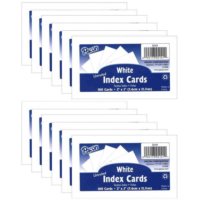 TeachersParadise Pacon® Index Cards, White, Unruled, 3" x 5", 100 Per