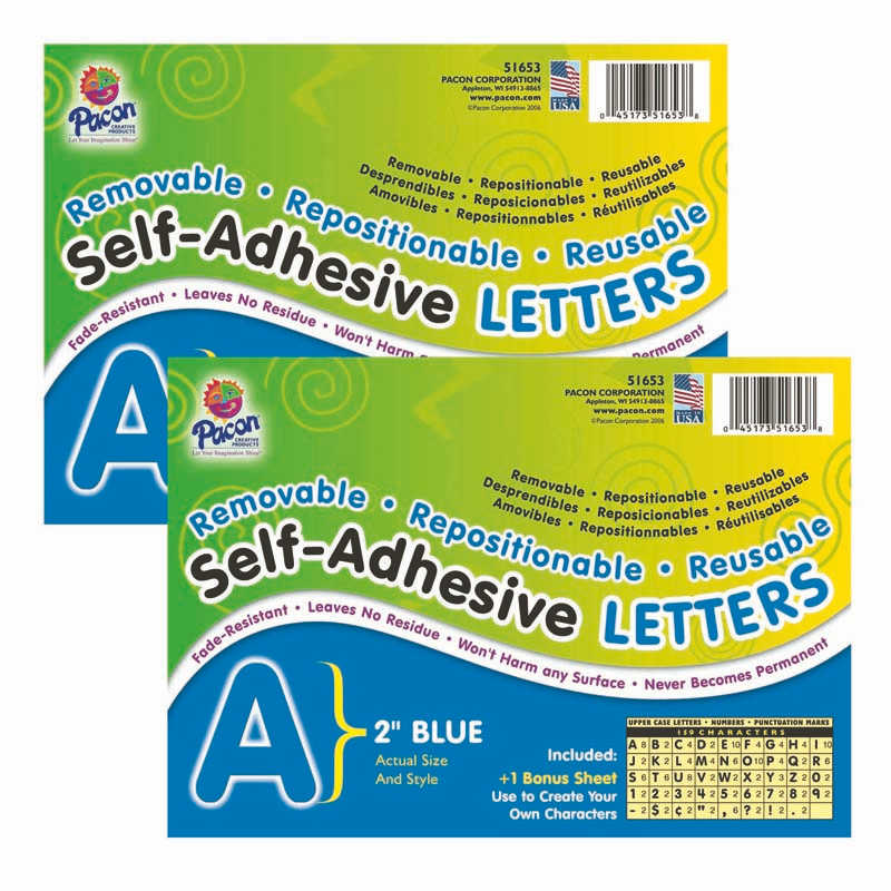 Pacon® Self-Adhesive Letters, Blue, Puffy Font, 2", 159 Characters Per Pack, 2 Packs