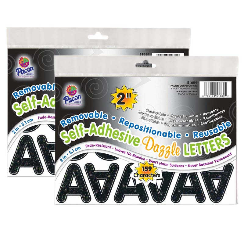 Pacon® Self-Adhesive Letters, Black Dazzle, Puffy Font, 2", 159 Per Pack, 2 Packs