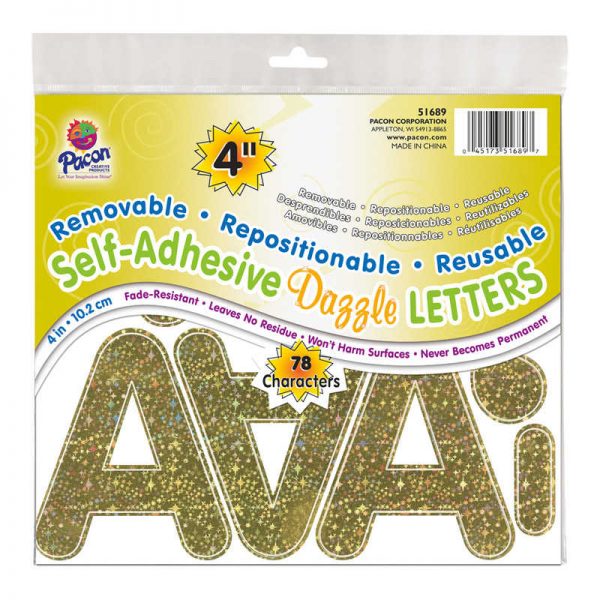 Pacon® Self-Adhesive Letters, Gold Dazzle, Puffy Font, 4", 78 Characters