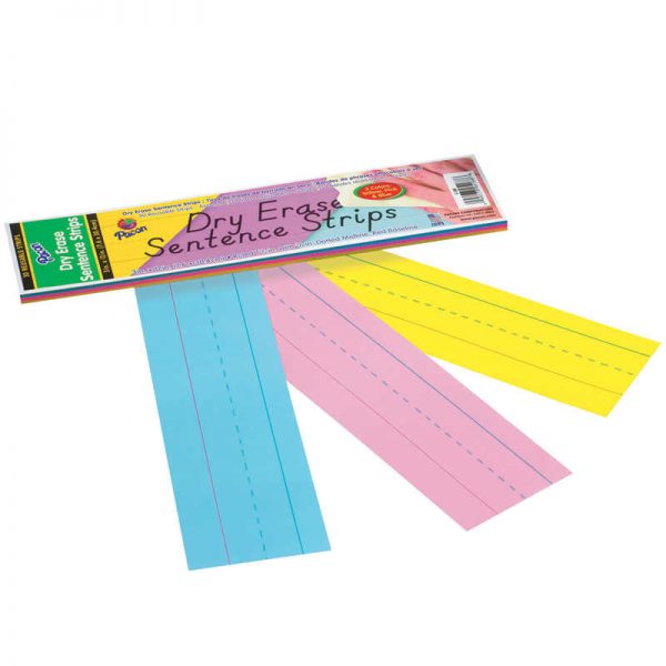 Pacon® Dry Erase Sentence Strips, 3 Assorted Colors, 1-1/2" X 3/4" Ruled, 3" x 12", 30 Strips