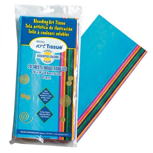 Spectra® Deluxe Bleeding Art Tissue, 20 Assorted Colors, 20" x 30", 20 Sheets