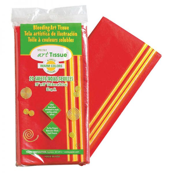 Spectra® Deluxe Bleeding Art Tissue, 10 Color Warm Assortment, 20" x 30", 20 Sheets