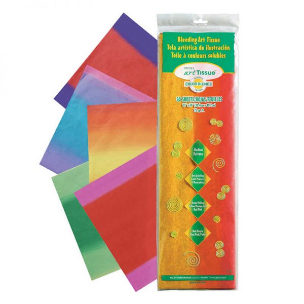Spectra® Deluxe Bleeding Art Tissue, 5 Color Blends Madras Pattern Assortment, 12" x 18", 50 Sheets