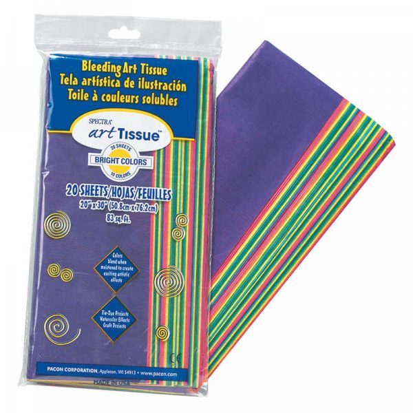 Spectra® Deluxe Bleeding Art Tissue, 10 Color Bright Assortment, 20" x 30", 20 Sheets