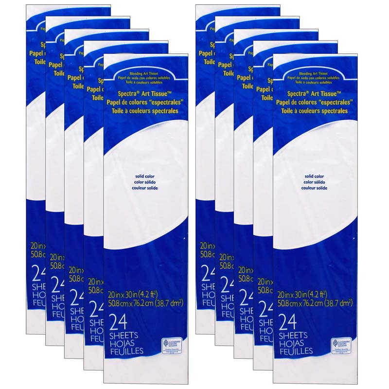 Spectra® Deluxe Bleeding Art Tissue, White, 20" x 30", 24 Sheets Per Pack, 10 Packs