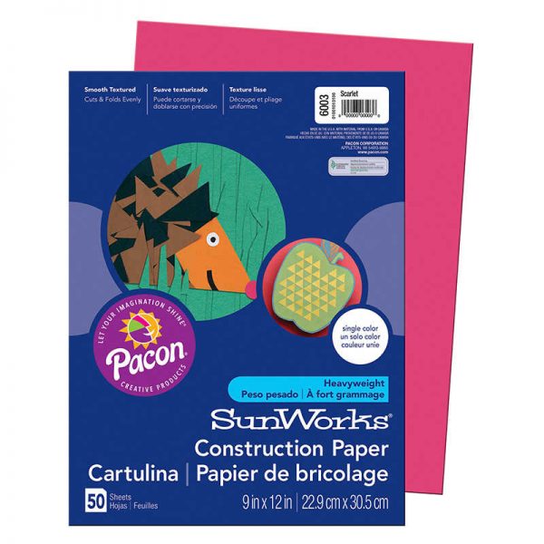 SunWorks® Construction Paper, Scarlet, 9" x 12", 50 Sheets