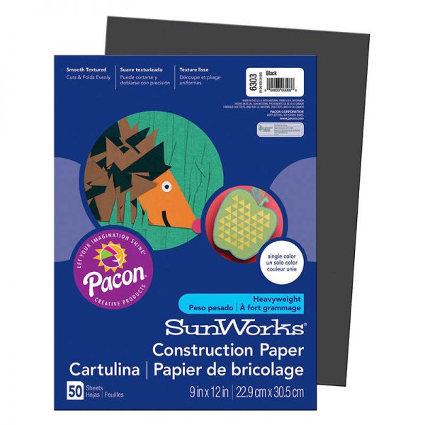 SunWorks® Construction Paper, Black, 9" x 12", 50 Sheets