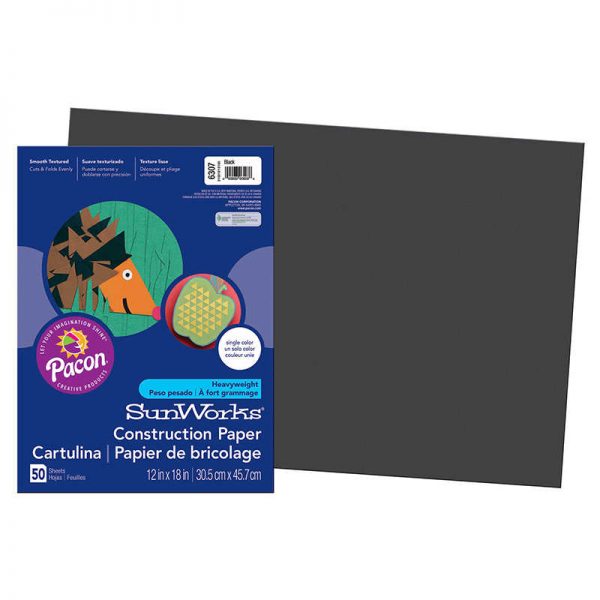 SunWorks® Construction Paper, Black, 12" x 18", 50 Sheets
