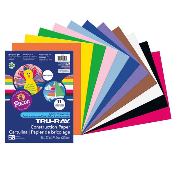 Tru-Ray® Construction Paper Smart-Stack™, 11 Assorted Colors, 9" x 12", 240 Sheets