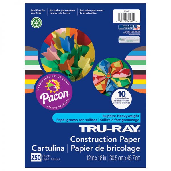 Tru-Ray® Construction Paper Bulk Assortment, 10 Assorted Colors, 12" x 18", 250 Sheets