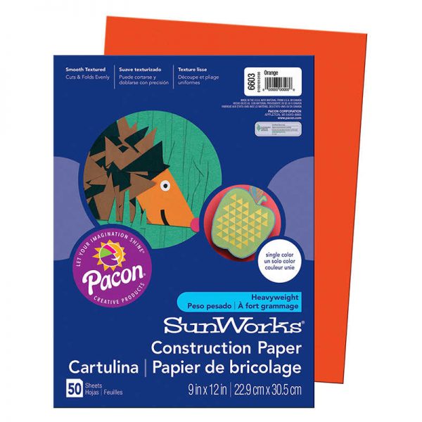 SunWorks® Construction Paper, Orange, 9" x 12", 50 Sheets