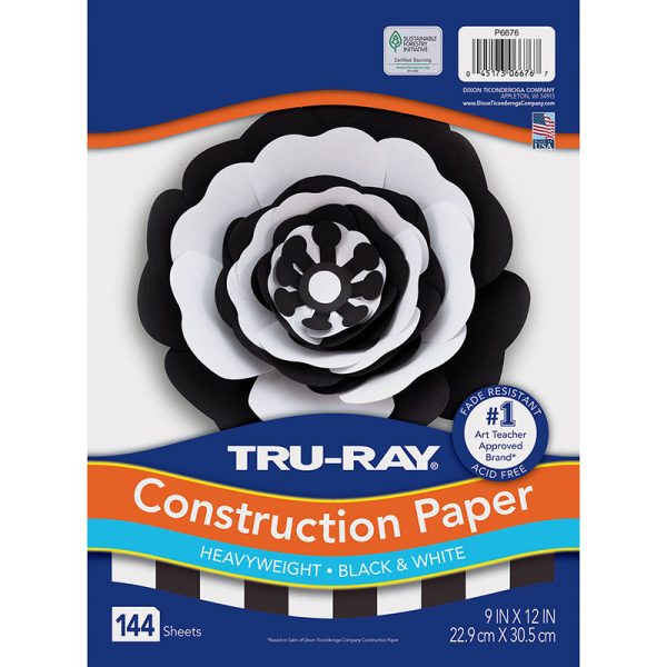 Tru-Ray® Premium Construction Paper, Black & White, 9" x 12", 144 Sheets