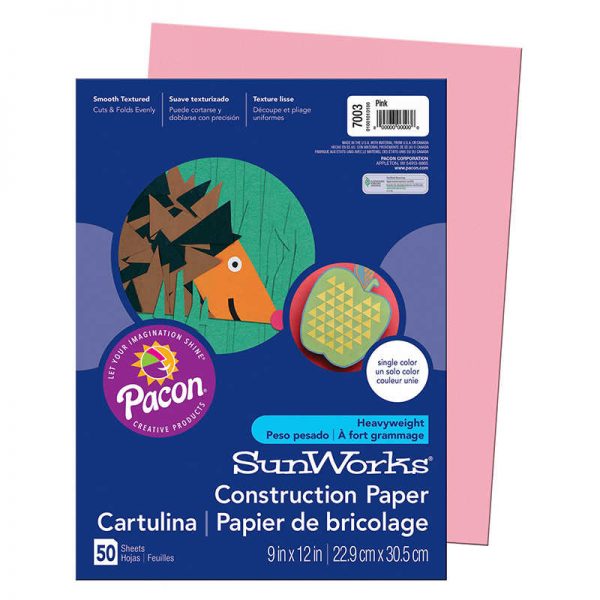 SunWorks® Construction Paper, Pink, 9" x 12", 50 Sheets