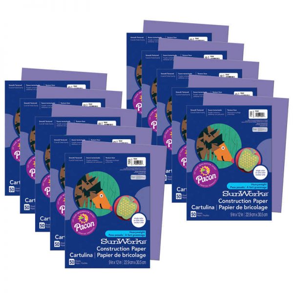 SunWorks® Construction Paper, Violet, 9" x 12", 50 Sheets Per Pack, 10 Packs