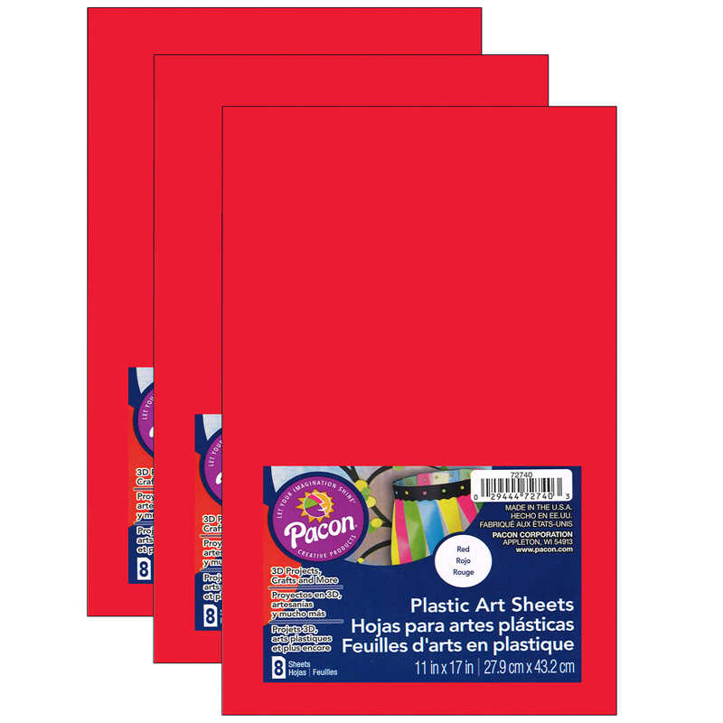 TeachersParadise Pacon® Plastic Art Sheets, Red, 11" x 17", 8 Sheets