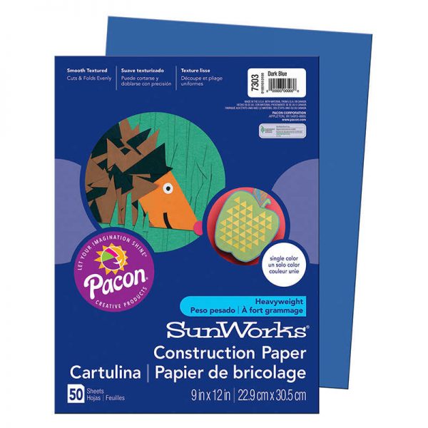 SunWorks® Construction Paper, Dark Blue, 9" x 12", 50 Sheets