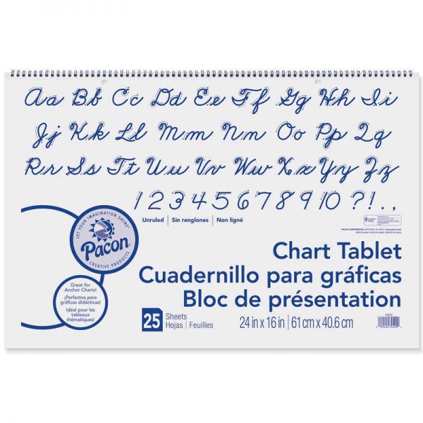 Pacon® Chart Tablet, Cursive Cover, Unruled 24" x 16", 25 Sheets