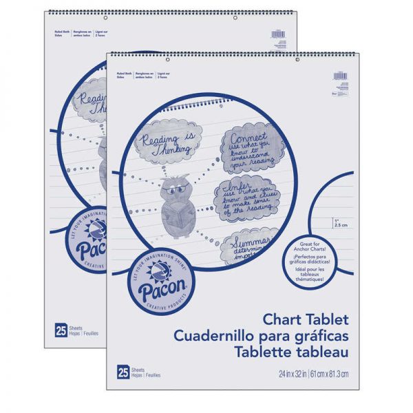 Pacon® Chart Tablet, Cursive Cover, 1" Ruled, 24" x 32", 25 Sheets, 2 Tablets