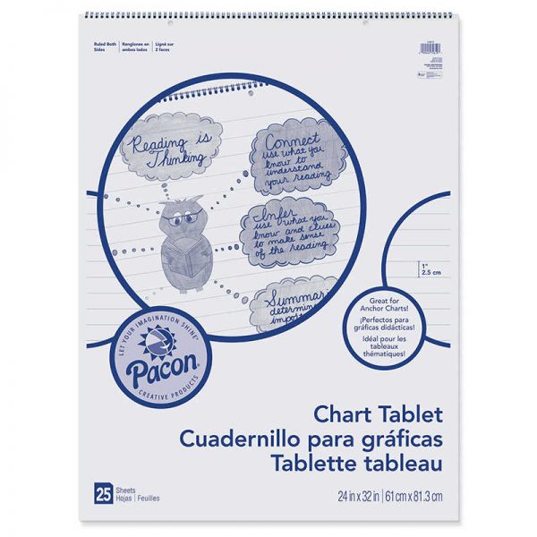 Pacon® Chart Tablet, Cursive Cover, 1" Ruled, 24" x 32", 25 Sheets