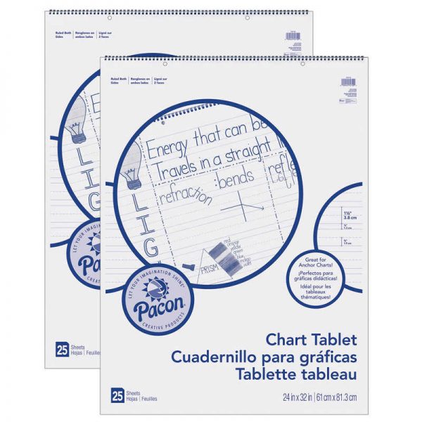 Pacon® Chart Tablet, Manuscript Cover, 1-1/2" Ruled, 24" x 32", 25 Sheets, Pack of 2