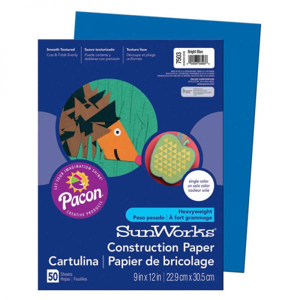 SunWorks® Construction Paper, Bright Blue, 9" x 12", 50 Sheets