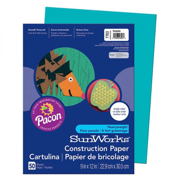 SunWorks® Construction Paper, Turquoise, 9" x 12", 50 Sheets