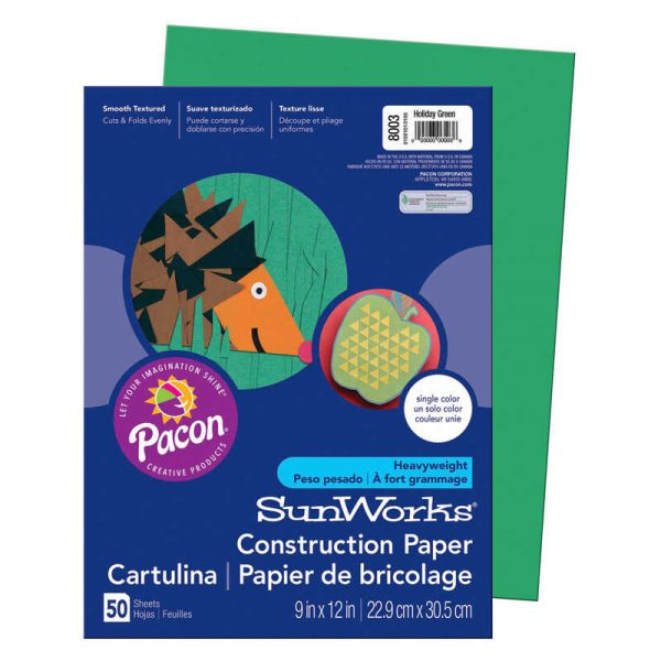 SunWorks® Construction Paper, Holiday Green, 9" x 12", 50 Sheets