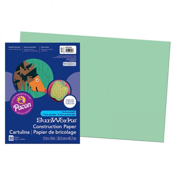 SunWorks® Construction Paper, Light Green, 12" x 18", 50 Sheets