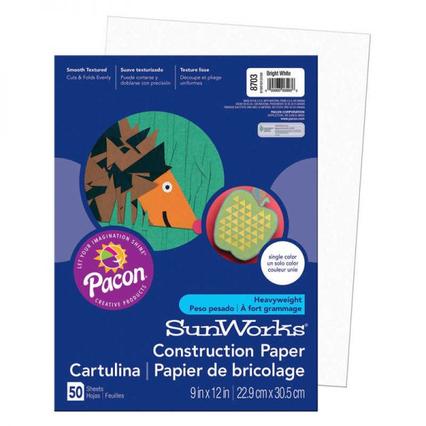 SunWorks® Construction Paper, Bright White, 9" x 12", 50 Sheets