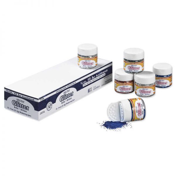 Spectra® Glitter Assortments, 6 Assorted Colors, 3/4 oz., 12 Jars