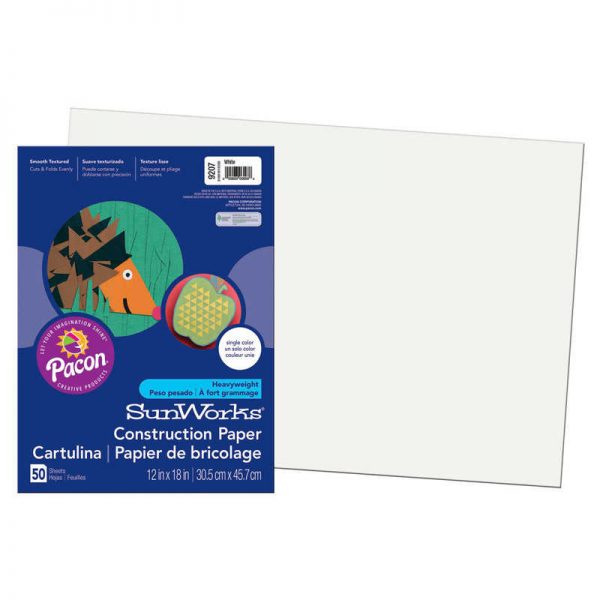 SunWorks® Construction Paper, White, 12" x 18", 50 Sheets