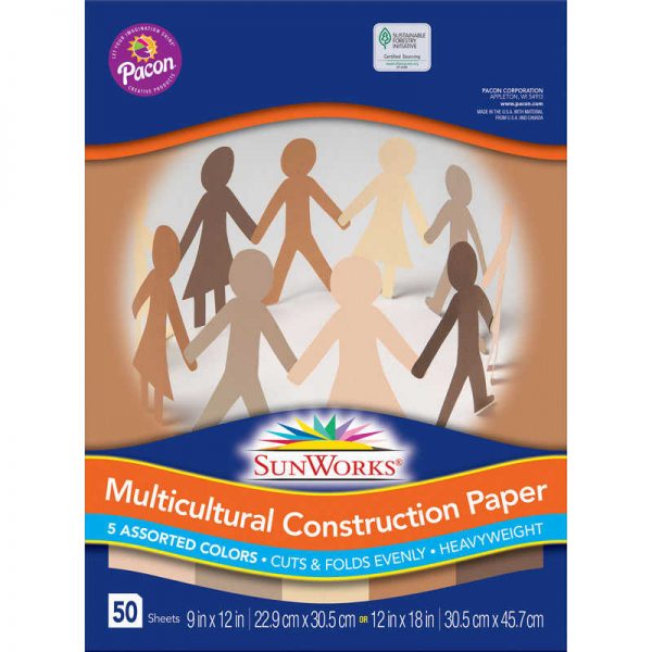 SunWorks® Multicultural Construction Paper, 5 Assorted Colors, 9" x 12", 50 Sheets