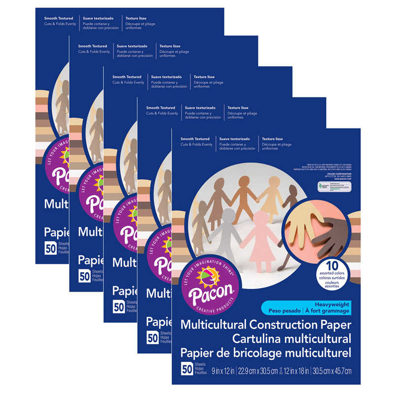 SunWorks® Multicultural Construction Paper, 5 Assorted Colors, 12" x 18", 50 Sheets Per Pack, 5 Packs