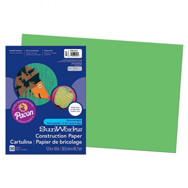 SunWorks® Construction Paper, Bright Green, 12" x 18", 50 Sheets