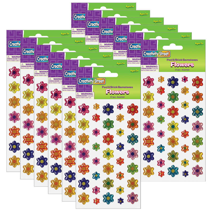 Creativity Street® Peel & Stick Gemstone Stickers, Flowers, Assorted Sizes, 37 Per Pack, 12 Packs