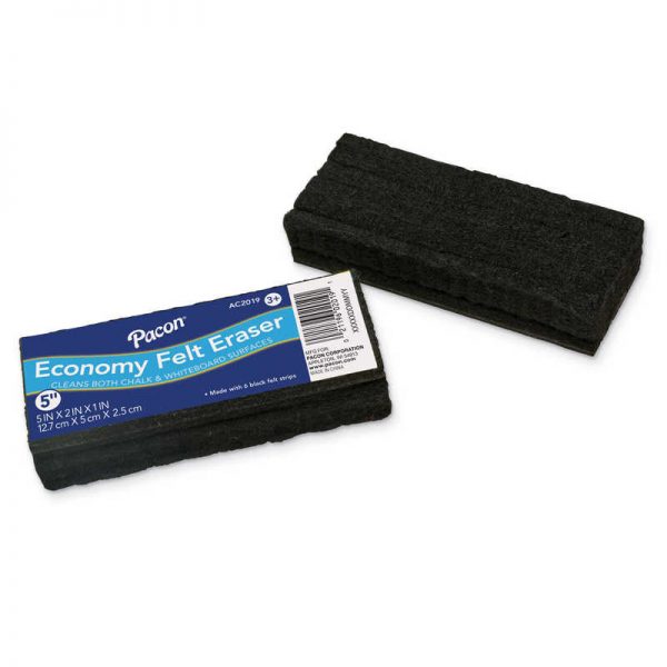 Pacon® Chalk & Whiteboard Eraser, Economy, 6 Black Felt Strips, 5", 1 Eraser