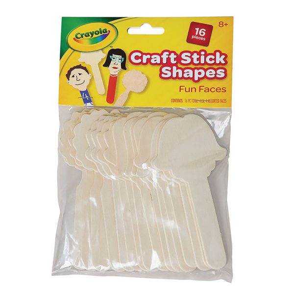 Crayola® Fun Faces Craft Sticks, 5", Natural, 16 Pieces