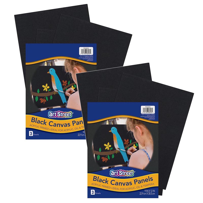 Art Street® Canvas Panels, Black, 9" x 12", 3 Per Pack, 2 Packs